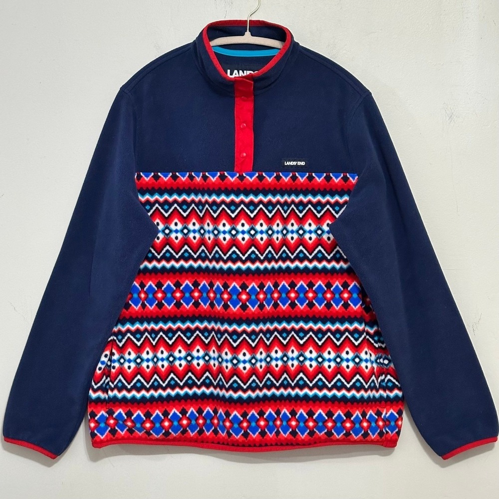 Fleece Alpine Nordic Aztec Print 1/4 Snap Pullover Men's Large Lands' End
